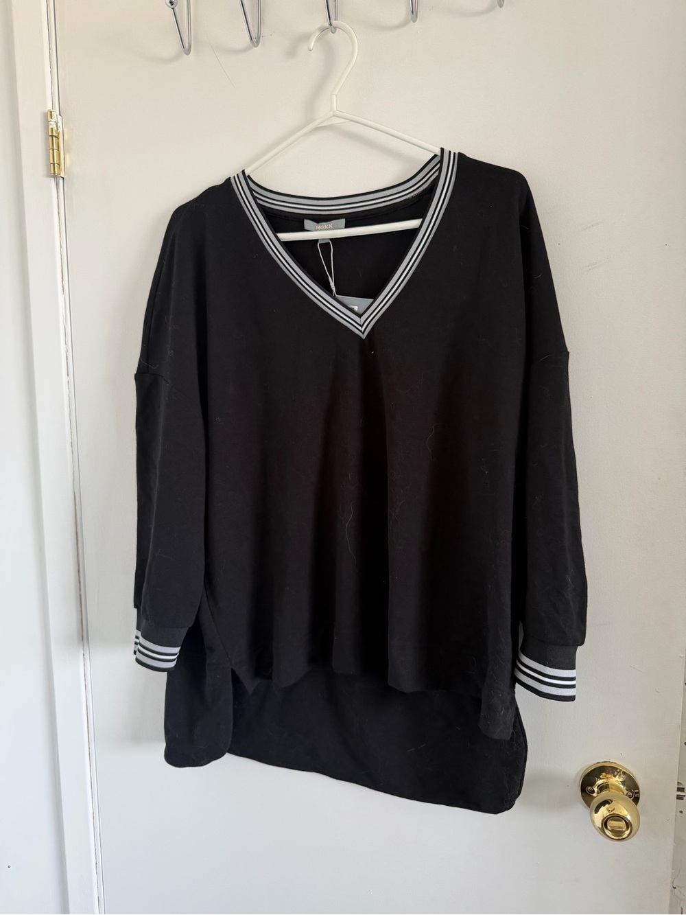 Mexx Black V-Neck Sweatshirt with White Striped Trim
